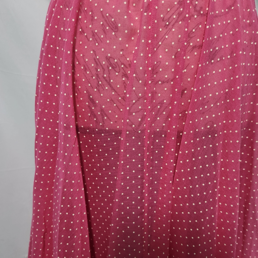 Vintage Montgomery Ward Pink Polka Dot Sheer Button Dress w Belt. Size 11. - Picture 11 of 13